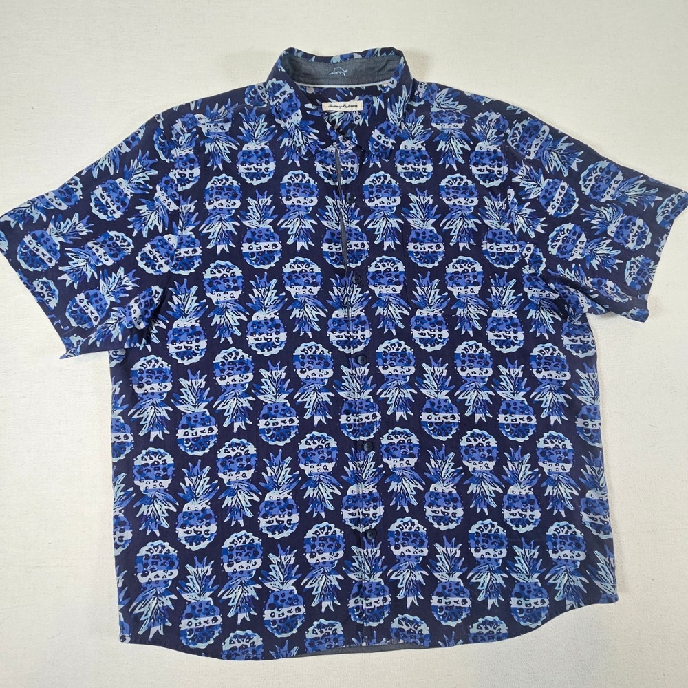 Tommy Bahama Button Down Shirt Mens XXL Blue Pineapple‎ Silk Short Sleeve - Picture 2 of 11